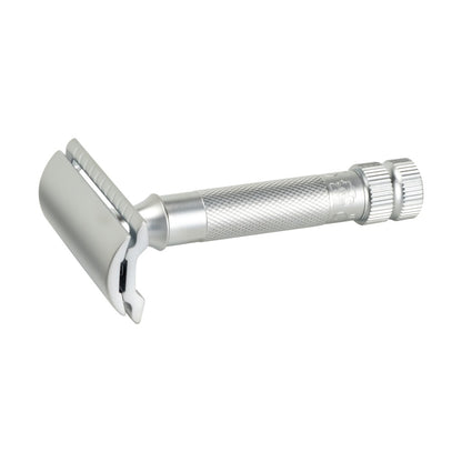 Merkur 34C matt chrome safety razor with closed comb and compact heavy duty design - Side