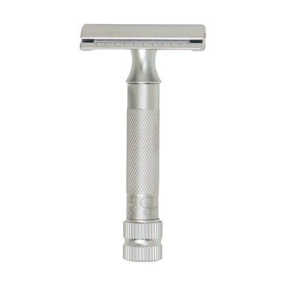 Merkur 34C matt chrome safety razor with closed comb and compact heavy duty design - Front