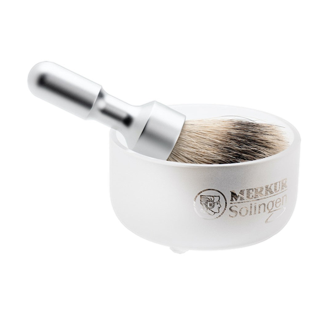 Merkur Crystal Glass Shaving Bowl With Satin Finish and Merkur Shaving Brush