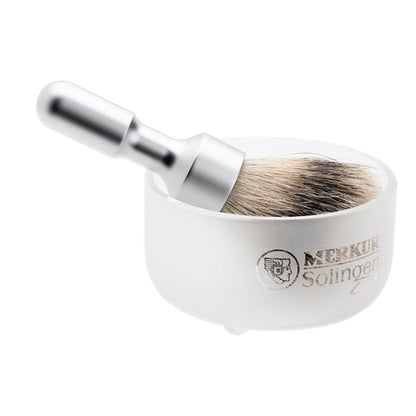 Merkur Crystal Glass Shaving Bowl With Satin Finish and Merkur Shaving Brush