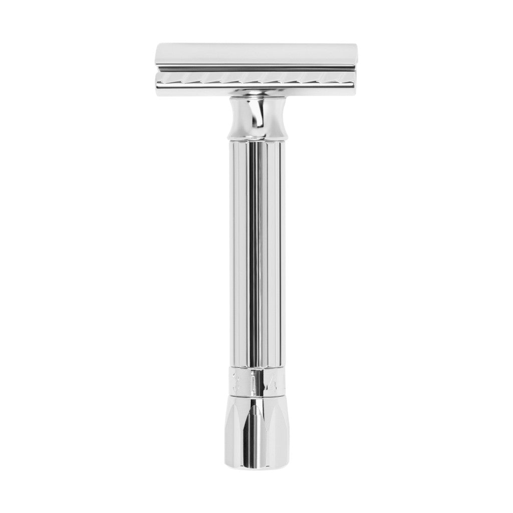 Merkur 500 Progress bright chrome adjustable safety razor with engraved adjustment knob - Top