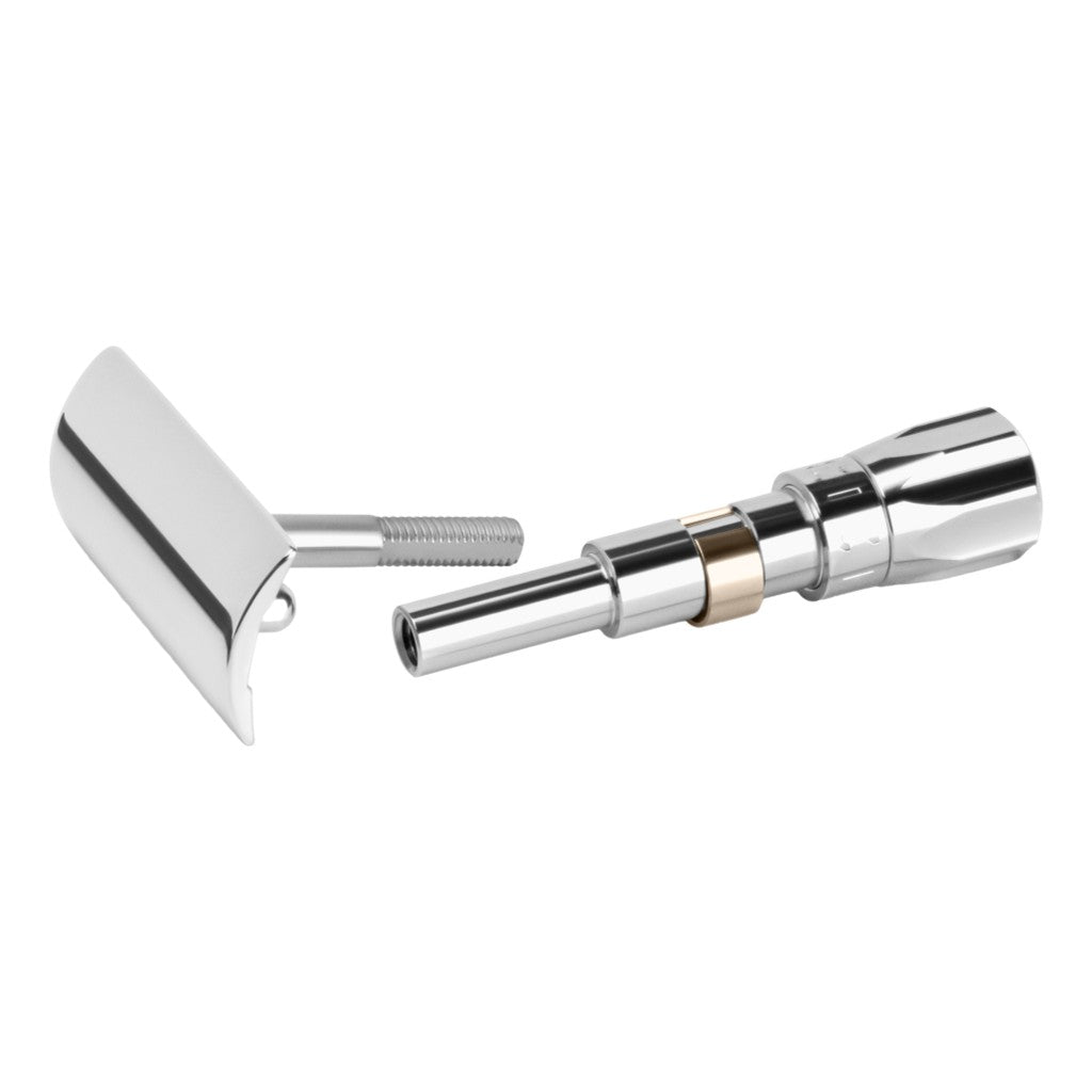 Merkur 510 Progress bright chrome replacement metal knob upgrade kit components.