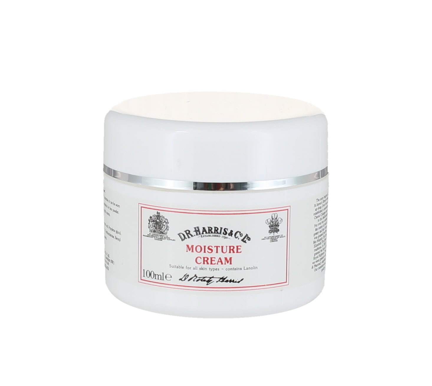 Jar of D.R. Harris Moisture Cream 100ml on a white background