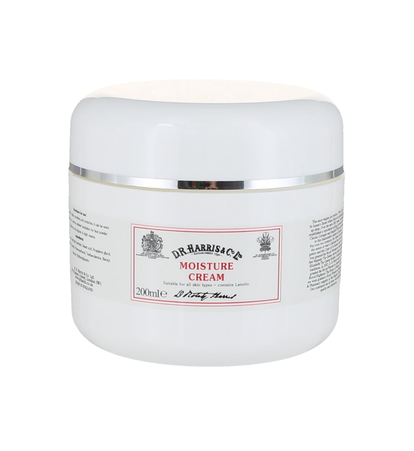 Jar of D.R. Harris Moisture Cream 200ml on a white background