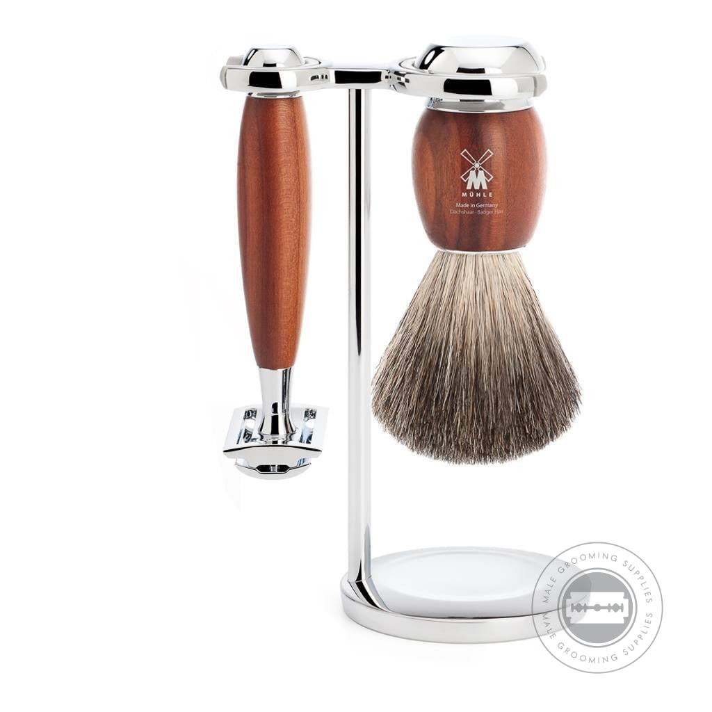 Plum Razor MÜHLE VIVO Plum Wood 3 Piece Safety Razor Shaving Set – Male Grooming ...
