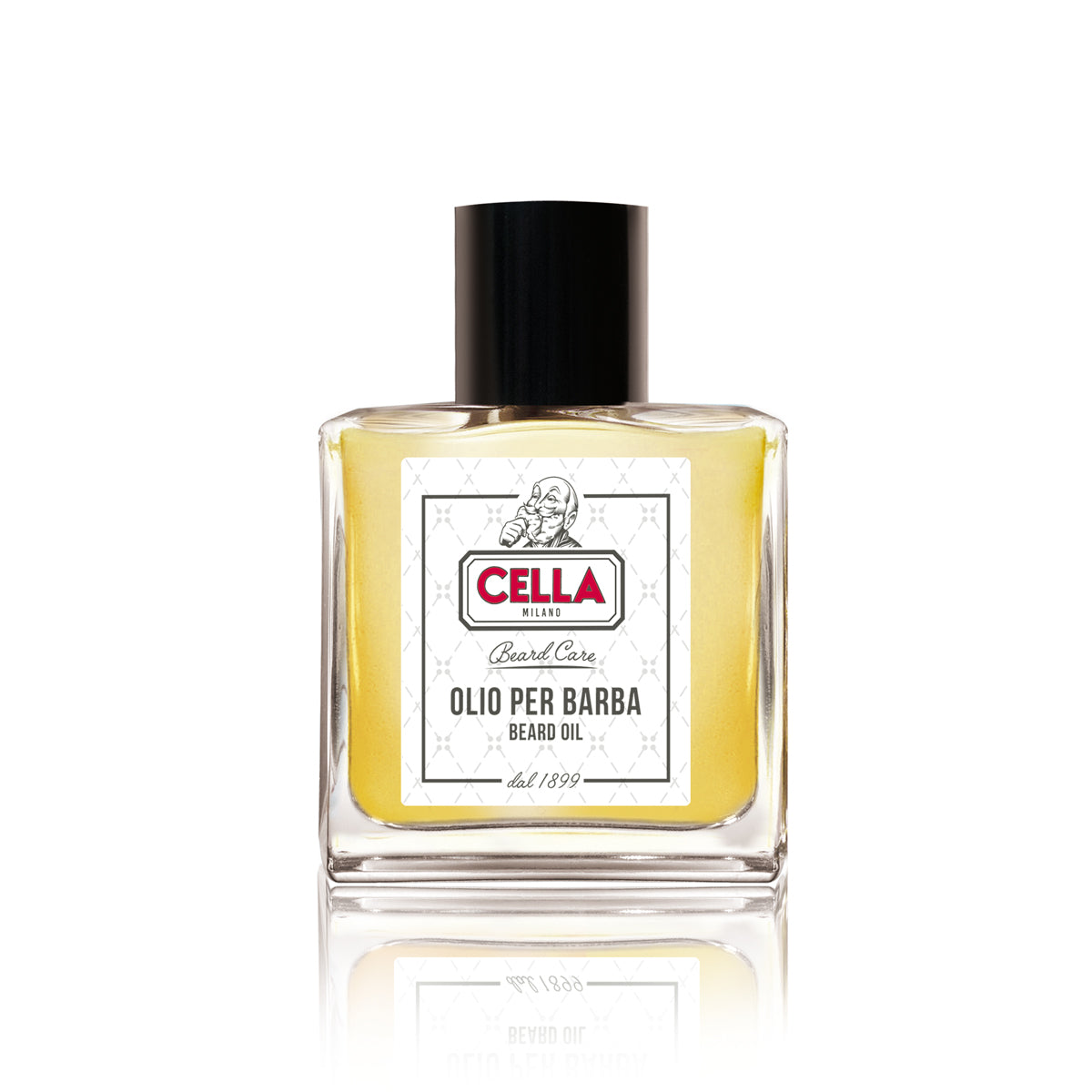 Bottle of Cella Milano beard oil on a white background