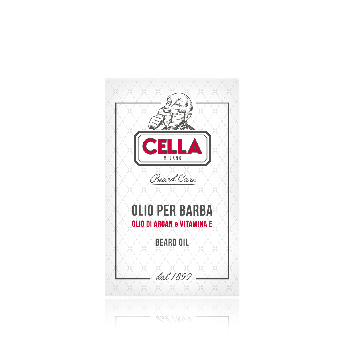 Cella Milano beard oil packaging on a white background