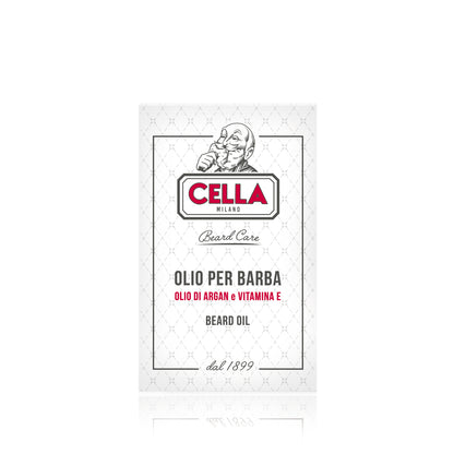 Cella Milano beard oil packaging on a white background