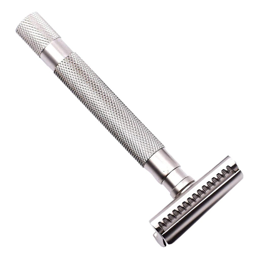 Parker 55SL Semi-Slant Safety Razor in textured satin chrome finish with a solid brass frame.