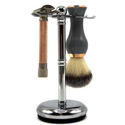 Parker Deluxe ADJUSTABLE Chrome Safety Razor & Shave Brush Stand