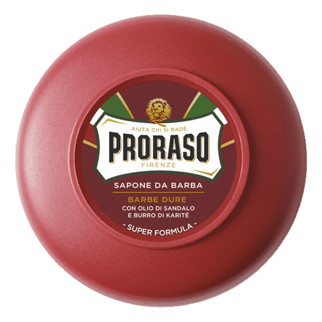 Proraso Red Shaving Soap in bowl 150ml with sandalwood oil and shea butter for wet shaving