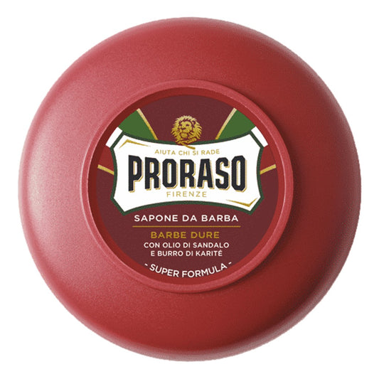 Proraso Red Shaving Soap in bowl 150ml with sandalwood oil and shea butter for wet shaving