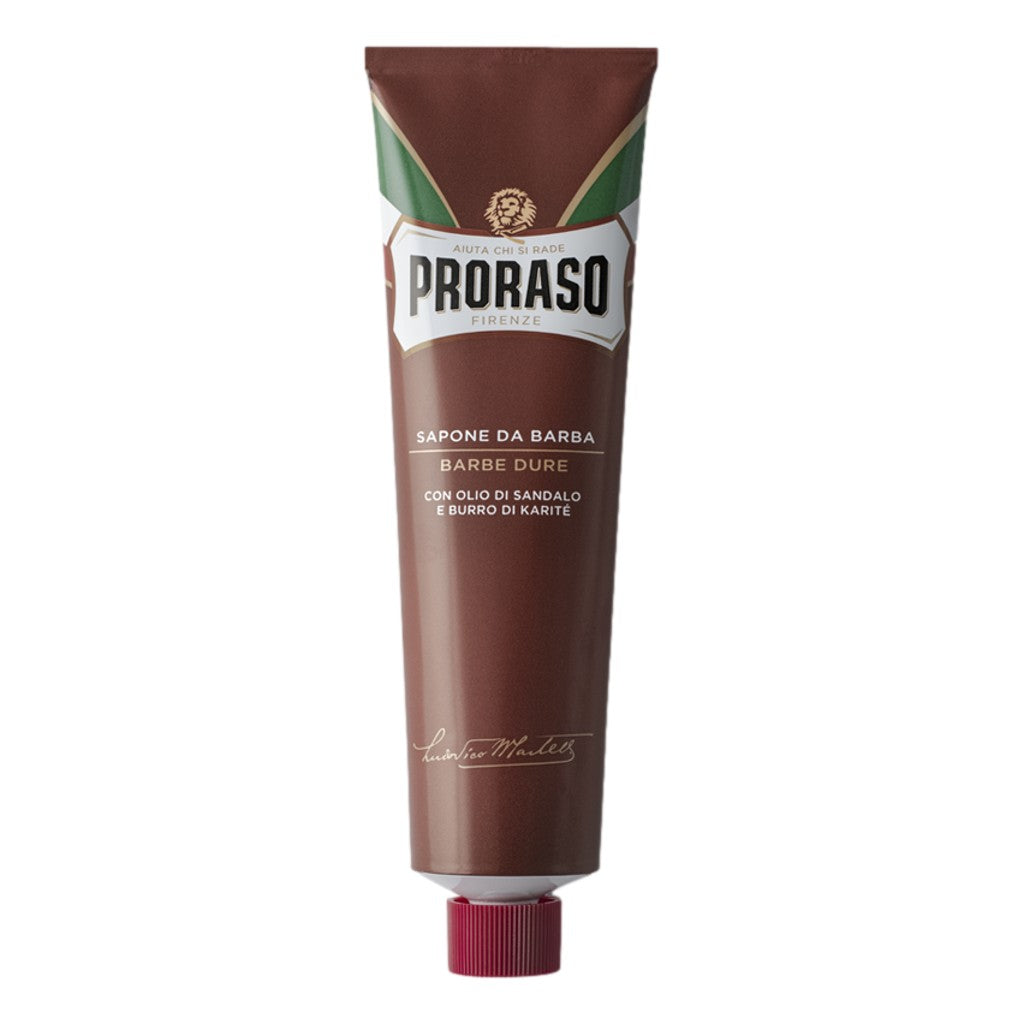 Proraso Red Shaving Cream Tube 150ml with sandalwood oil and shea butter for coarse beard hair