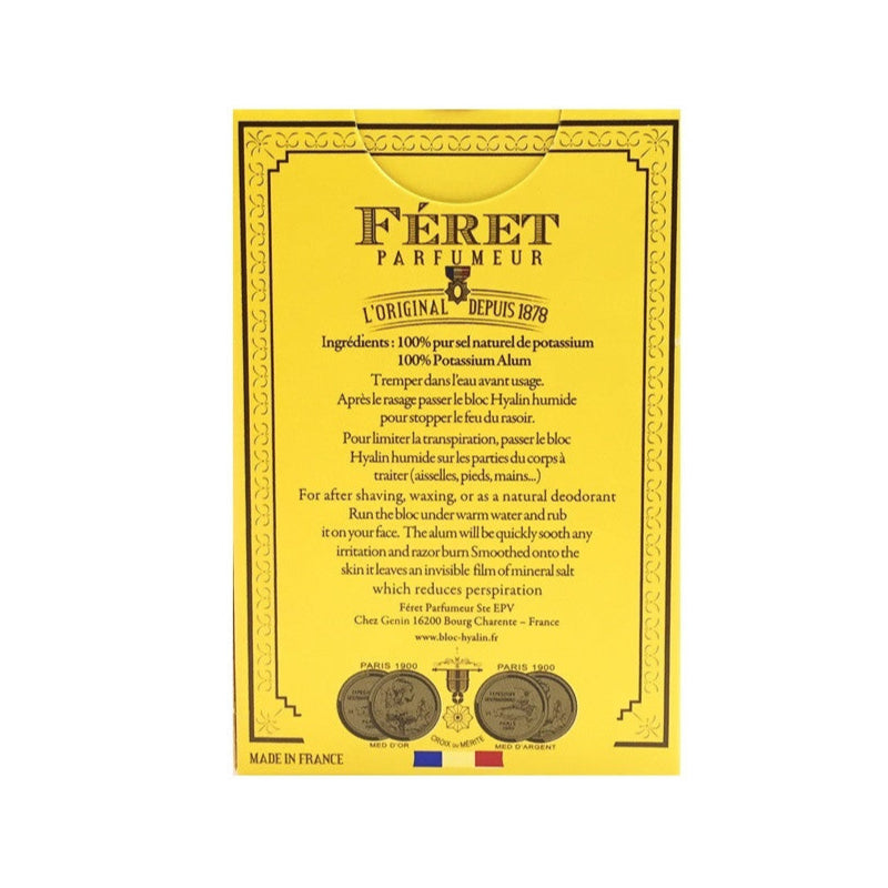 Yellow packaging of Féret Parfumeur with text and branding on a white background