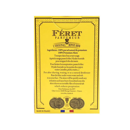 Yellow packaging of Féret Parfumeur with text and branding on a white background