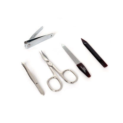 Taylor of Old Bond Street Black Leather Manicure Set – 5 Grooming Tools In Travel Case.