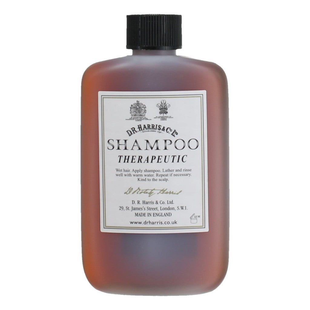D.R. Harris therapeutic shampoo 100ml bottle with label on a white background