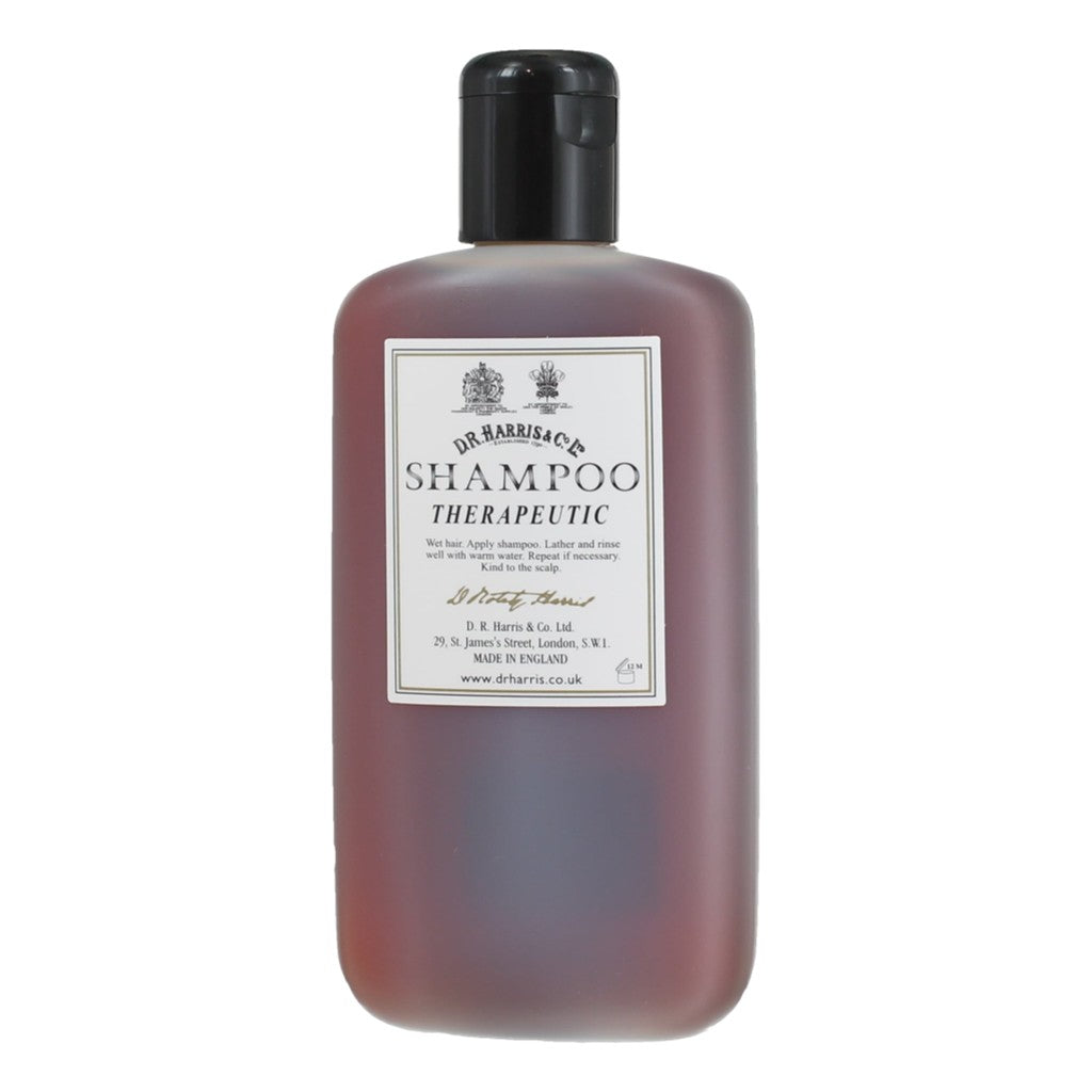 D.R. Harris therapeutic shampoo 250ml bottle with label on a white background