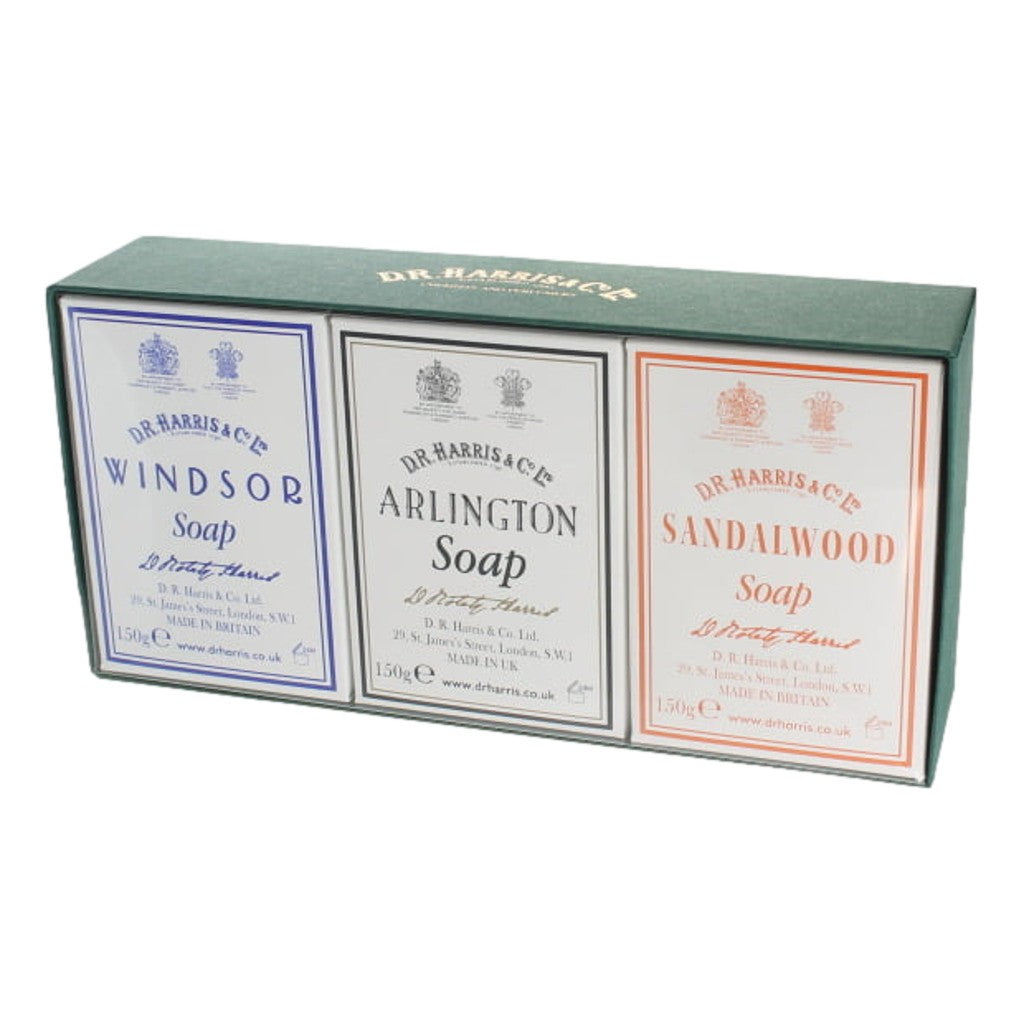 D.R. Harris Bath Soap Trio – Windsor, Arlington, And Sandalwood 3 x 150g Bars.