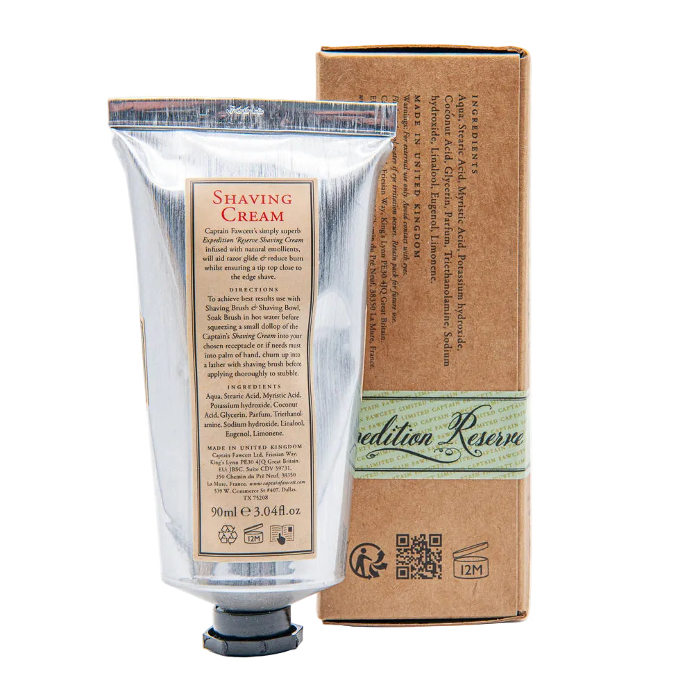 Shaving cream tube with packaging on a white background