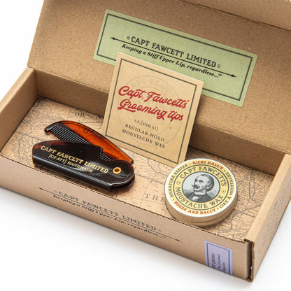 Captain Fawcett Ricky Hall's Moustache Wax And Folding Pocket Comb Set.