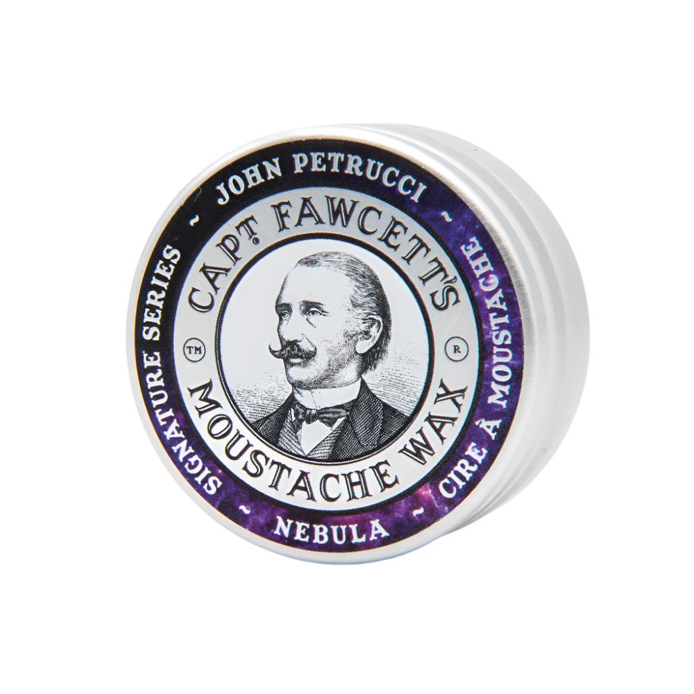 Capt Fawcett's Moustache Wax container with branding and product name on a white background