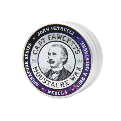 Capt Fawcett's Moustache Wax container with branding and product name on a white background