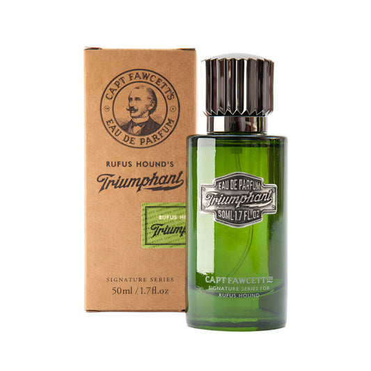 Green perfume bottle with silver cap and cardboard box labeled 'Cap'teau's Eau de Parfum' on a white background